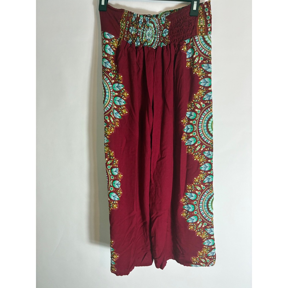Kathmandu Imports Boho Mandala Wrap Wide Leg Pants Burgundy Teal Festival Hippie - Picture 3 of 6